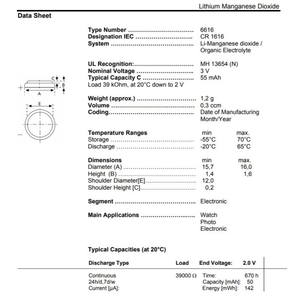 Varta 6616 101 401 CR1616 3V lithium battery in blister