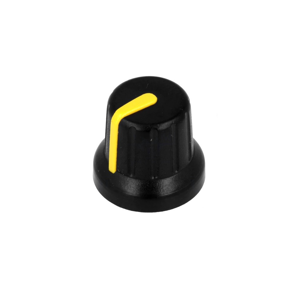 Black plastic knob with 16mm diameter indicator