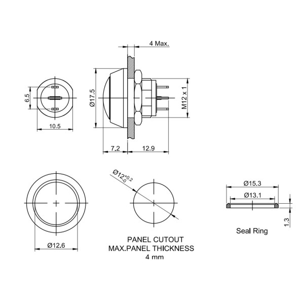 Pulsante instabile nero 18mm IP65