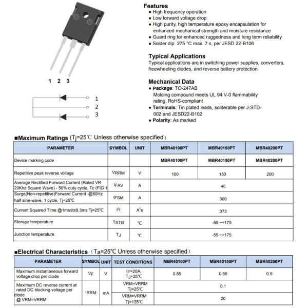 Double schottky diode MBR40150PT