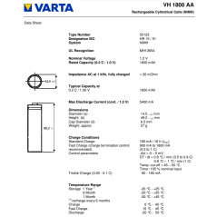 AA NIMH battery 1.2V 1800mAh with flat pole Varta 55123101501