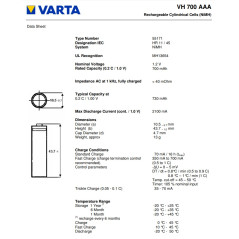 Batteria AAA NIMH 1.2V 700mAh con polo flat Varta 55171101501