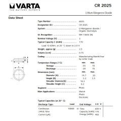 Varta 6025 101 401 CR2025 3V lithium battery