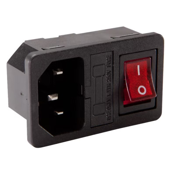 VDE panel plug with switch and fuse