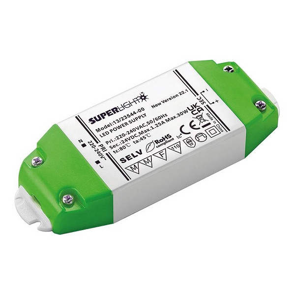 Slim 24V DC 1.25A isolated power supply with terminals