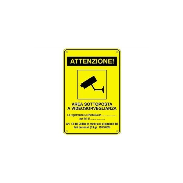 Yellow video surveillance adhesive sign 30x20cm