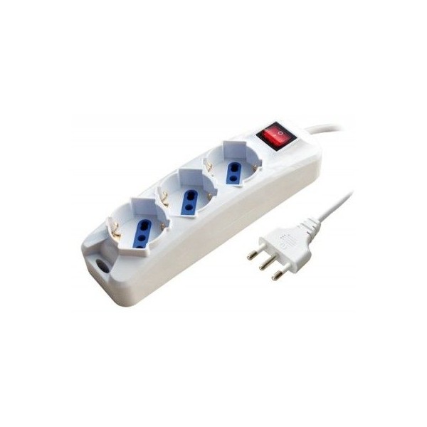 Multiple white 3 socket 10 / 16A + Schuko with switch