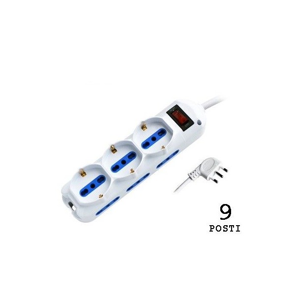 Multiple White Socket 3 Schuko + 6 10 / 16A sockets with switch