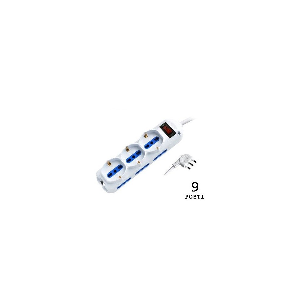 Multiple White Socket 3 Schuko + 6 10 / 16A sockets with switch