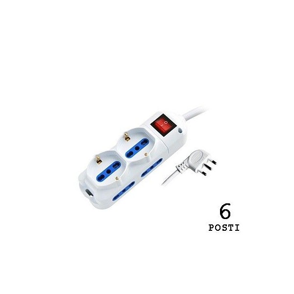 Multiple White Socket 2 Schuko + 4 10 / 16A sockets with switch