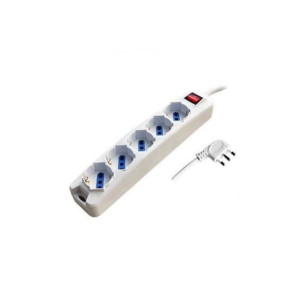 White multiple socket 5 sockets 10 / 16A + Schuko with switch