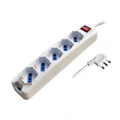 White multiple socket 5 sockets 10 / 16A + Schuko with switch