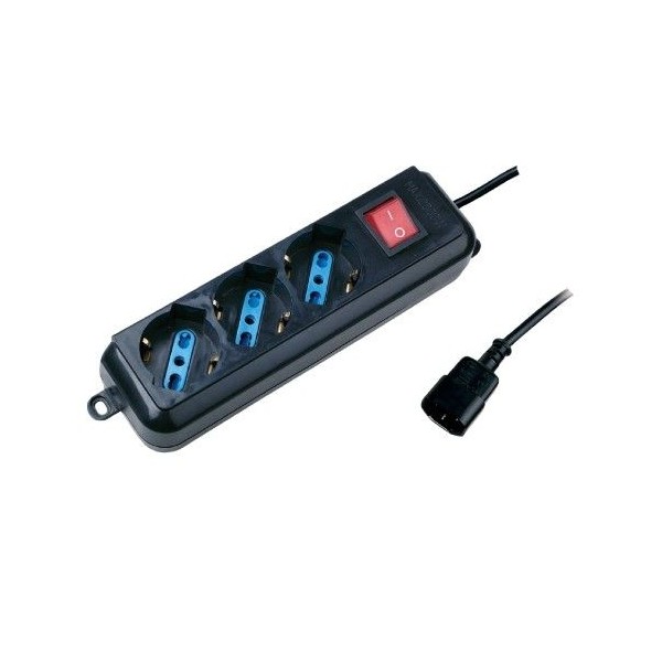 Black multiple socket 3 schuko + 10/16A with switch and VDE output
