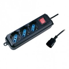 Black multiple socket 3 schuko + 10/16A with switch and VDE output