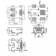 Mini USB type B socket angled for PCB