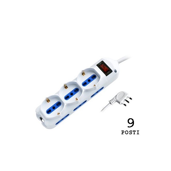 White multiple socket 3 schuko + 6 10 / 16A sockets with switch and 10A plug