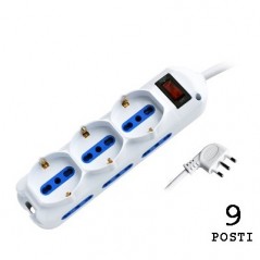 White multiple socket 3 schuko + 6 10 / 16A sockets with switch and 10A plug