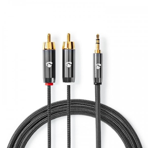Audio cable 1 jack 3.5mm male - 2 RCA male golden 1mt high quality