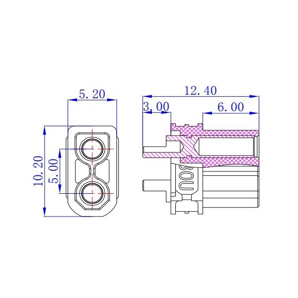 2-pole XT30 female DC power supply connector