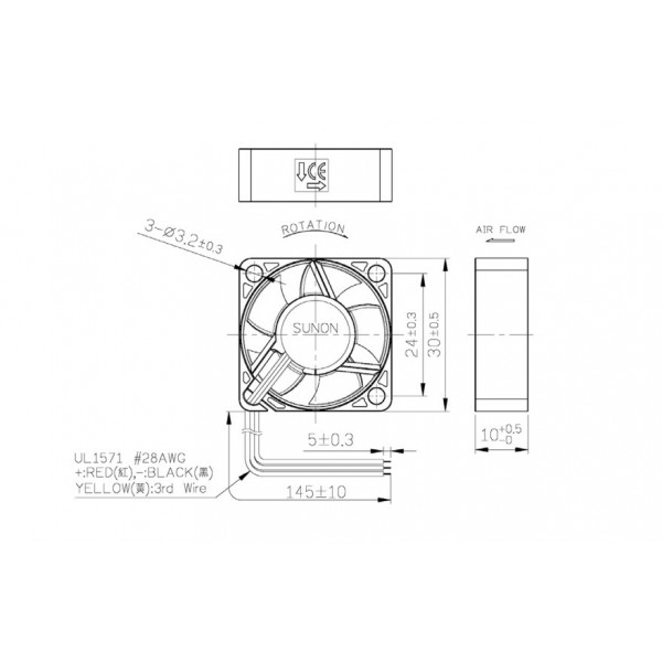 Ventola 30x30x10 5V tachimetrica MF30100V1-1000U-G99