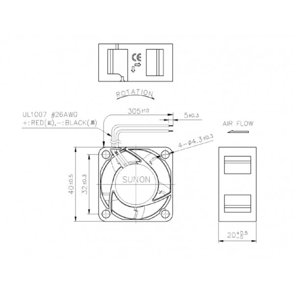 40x40x20 12V fan EE40201S2-1000U-999