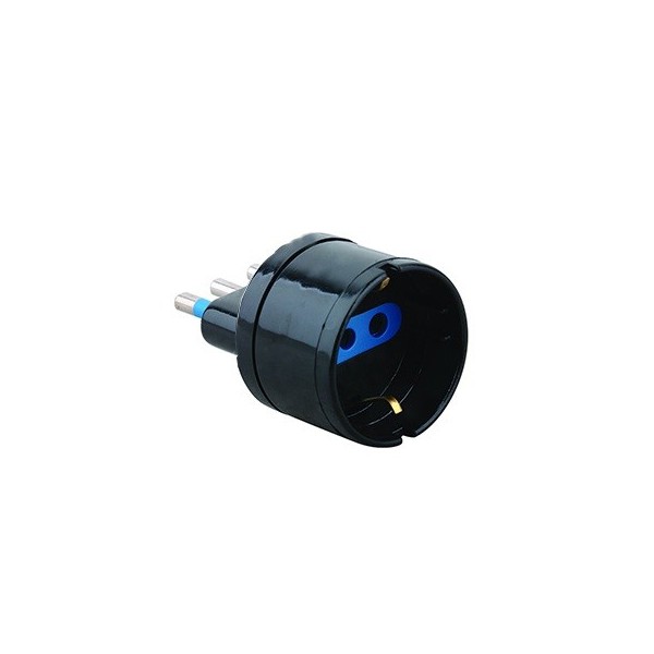 Adapter with schuko socket and 10A black plug output