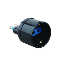 Adapter with schuko socket and 10A black plug output