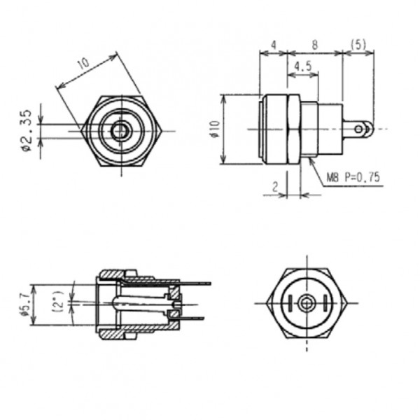 Spina DC 5.5x2.5mm da pannello isolata Lumberg 1614 10