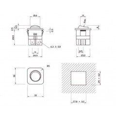 Blue illuminated square bipolar toggle switch 16A