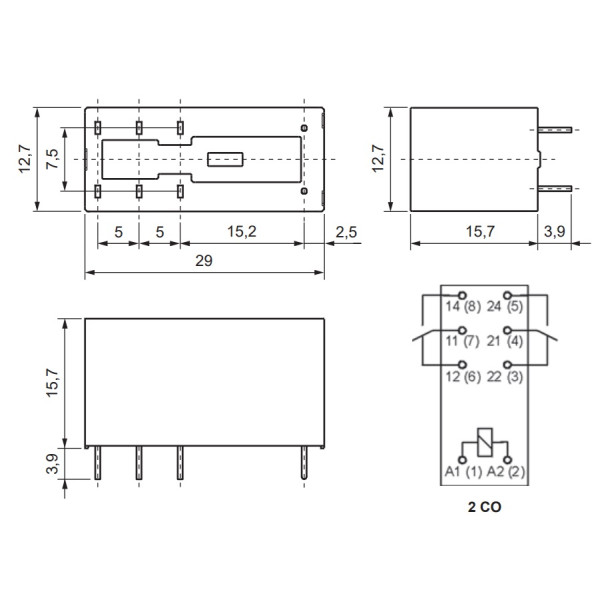 Relay 220Vac 8A 2 exchanges Relpol