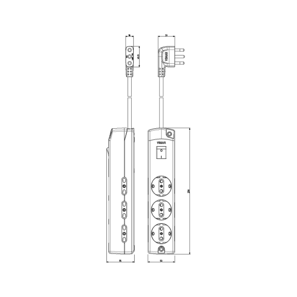 White multiple socket 3 schuko + 6 sockets 10/16A with switch