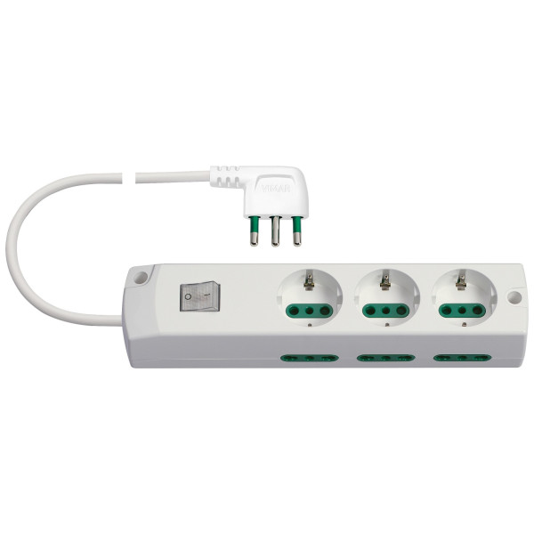 White multiple socket 3 schuko + 6 sockets 10/16A with switch