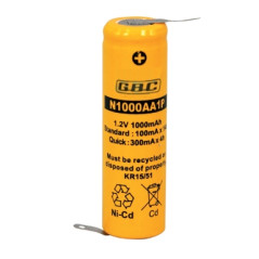 NiCd 1.2V 1000mA AA battery with terminals